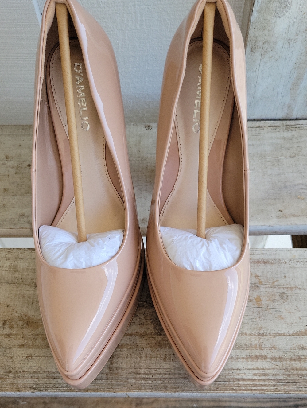 Rocco D'Amelio Blush Tan Patent Pointed-Toe Pumps Platform Shoes